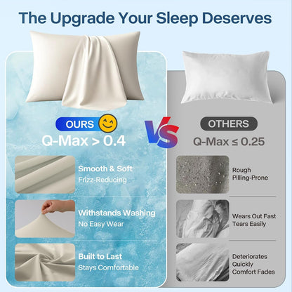 Luxury Cooling Pillowcases Queen Size 2 Pack, Q-Max>0.4 Cool Touch for Hot Sleepers&Night Sweats Beauty Sleep Anti-Frizz, Softer Than Silk Pillowcover Oeko-TEX Certified Champagne