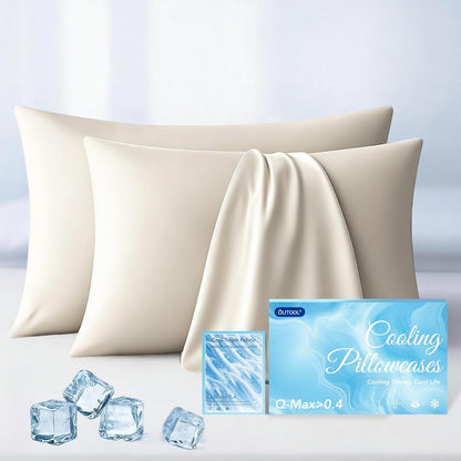 Luxury Cooling Pillowcases Queen Size 2 Pack, Q-Max>0.4 Cool Touch for Hot Sleepers&Night Sweats Beauty Sleep Anti-Frizz, Softer Than Silk Pillowcover Oeko-TEX Certified Champagne