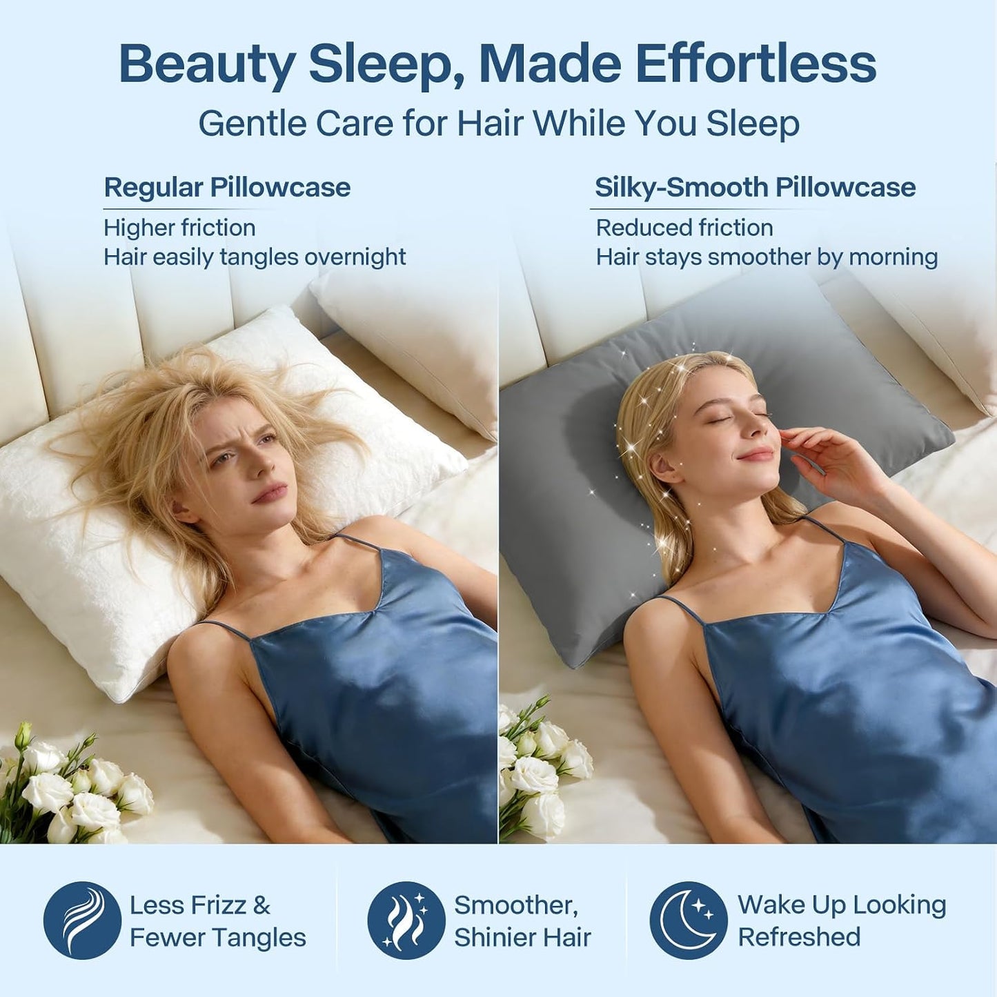 Luxury Cooling Pillowcases Queen Size 2 Pack, Q-Max>0.4 Cool Touch for Hot Sleepers&Night Sweats Beauty Sleep Anti-Frizz, Softer Than Silk Pillowcover Oeko-TEX Certified Champagne