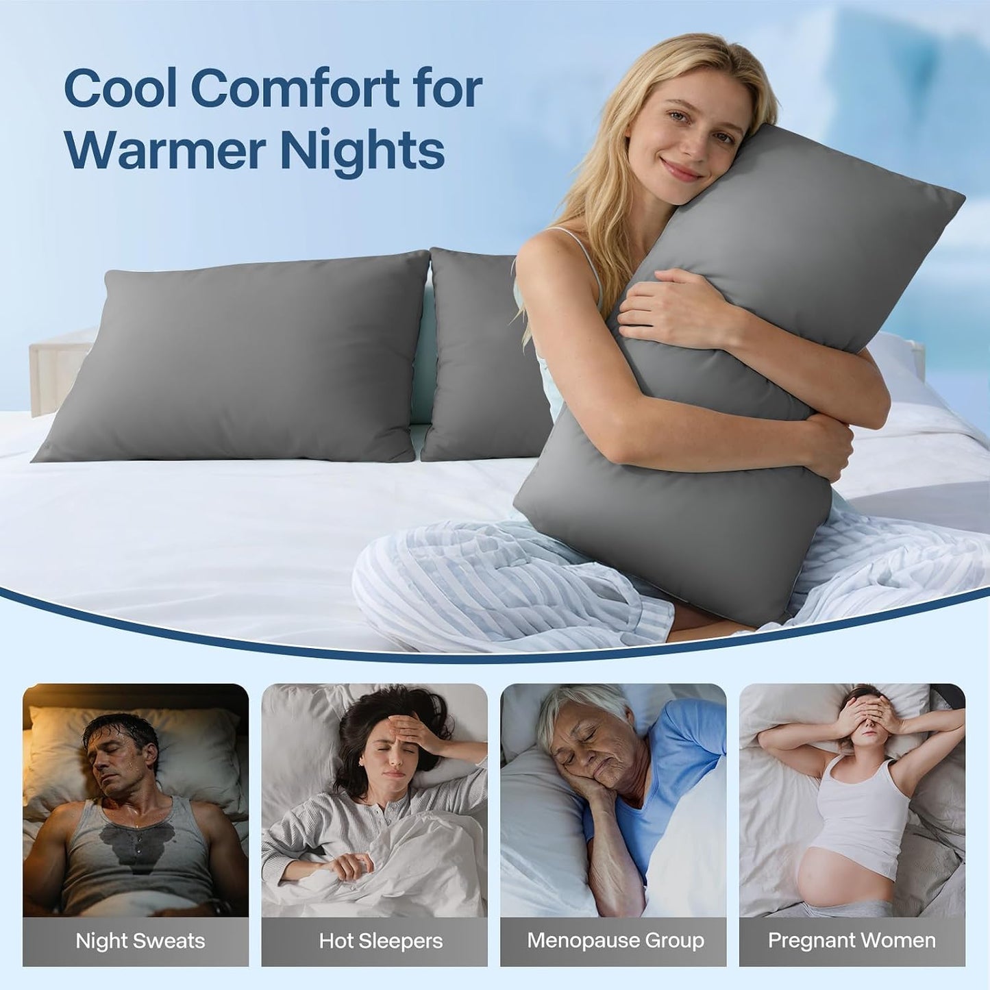 Luxury Cooling Pillowcases Queen Size 2 Pack, Q-Max>0.4 Cool Touch for Hot Sleepers&Night Sweats Beauty Sleep Anti-Frizz, Softer Than Silk Pillowcover Oeko-TEX Certified Champagne