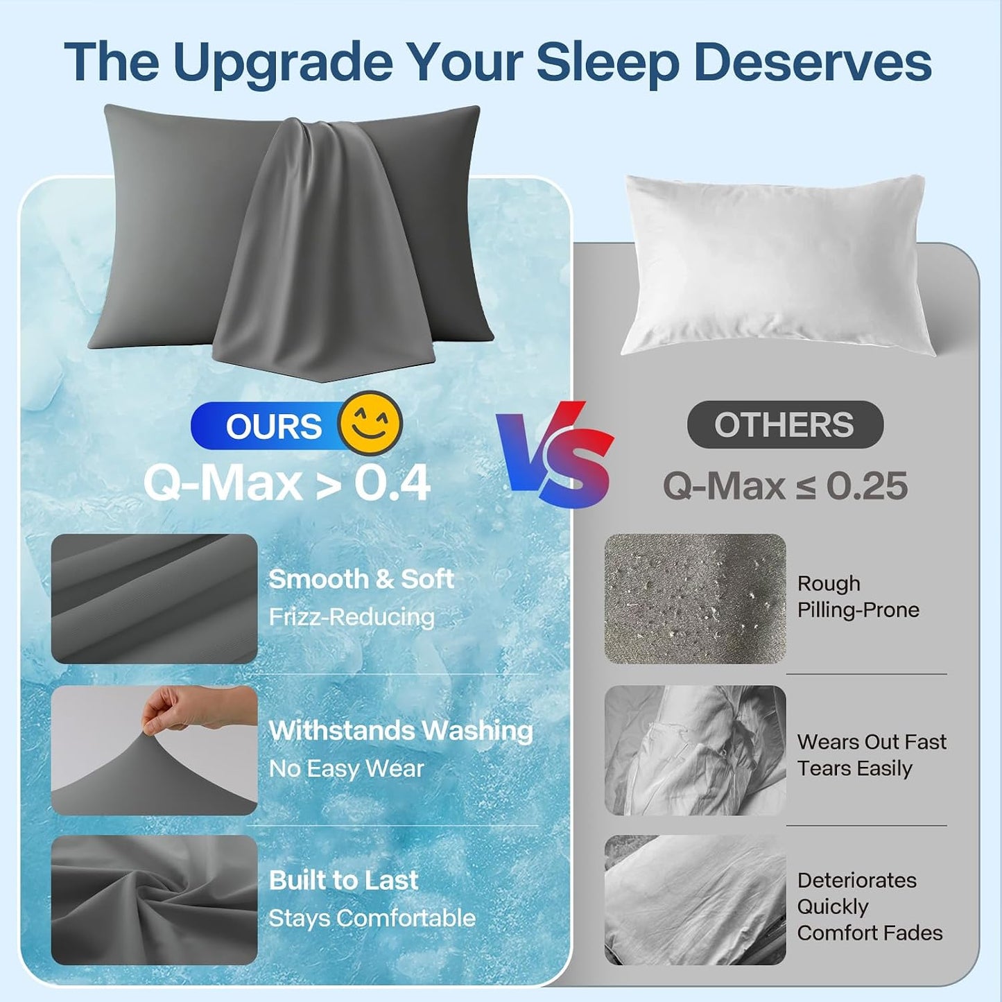 Luxury Cooling Pillowcases Queen Size 2 Pack, Q-Max>0.4 Cool Touch for Hot Sleepers&Night Sweats Beauty Sleep Anti-Frizz, Softer Than Silk Pillowcover Oeko-TEX Certified Champagne