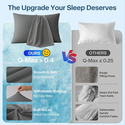 Luxury Cooling Pillowcases Queen Size 2 Pack, Q-Max>0.4 Cool Touch for Hot Sleepers&Night Sweats Beauty Sleep Anti-Frizz, Softer Than Silk Pillowcover Oeko-TEX Certified Champagne