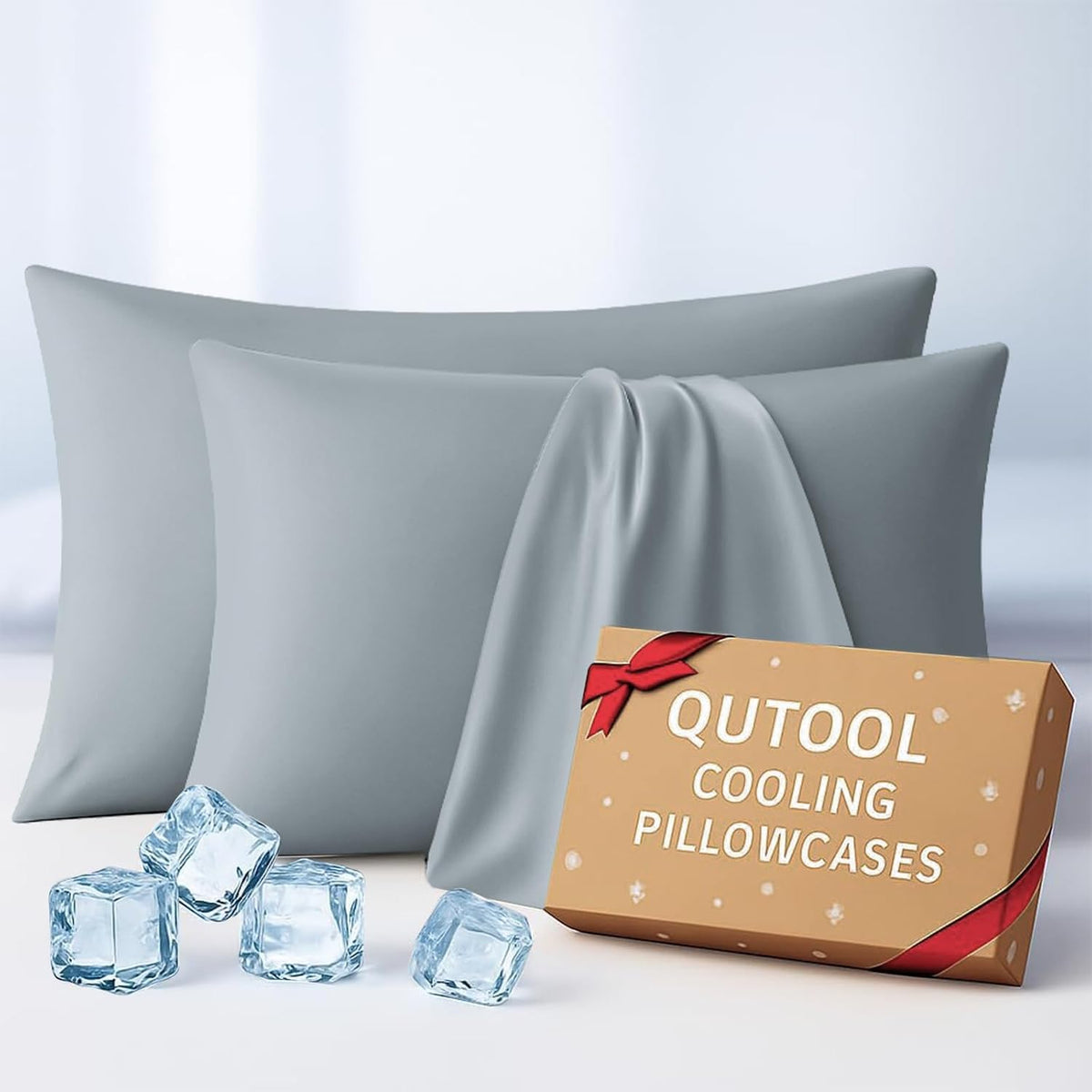 Luxury Cooling Pillowcases Queen Size 2 Pack, Q-Max>0.4 Cool Touch for Hot Sleepers&Night Sweats Beauty Sleep Anti-Frizz, Softer Than Silk Pillowcover Oeko-TEX Certified Champagne