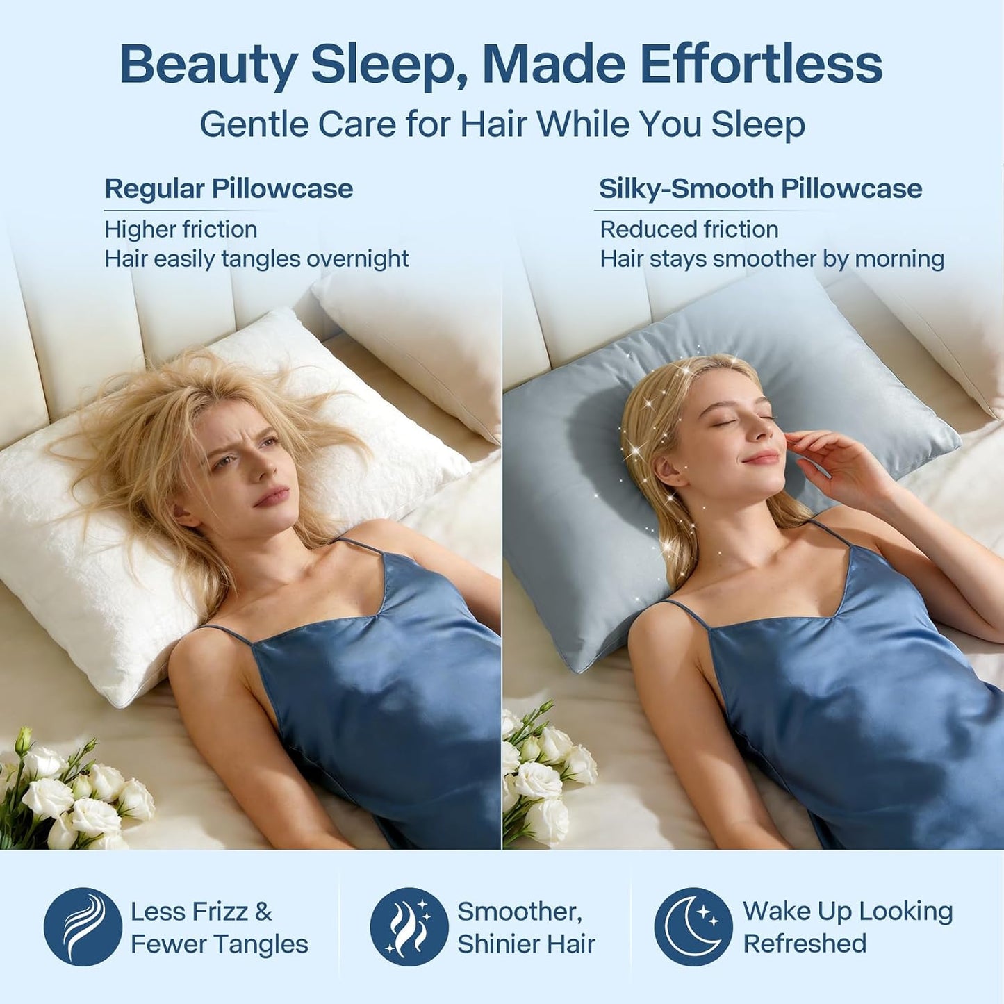 Luxury Cooling Pillowcases Queen Size 2 Pack, Q-Max>0.4 Cool Touch for Hot Sleepers&Night Sweats Beauty Sleep Anti-Frizz, Softer Than Silk Pillowcover Oeko-TEX Certified Champagne