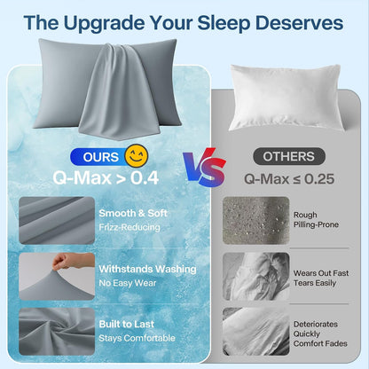 Luxury Cooling Pillowcases Queen Size 2 Pack, Q-Max>0.4 Cool Touch for Hot Sleepers&Night Sweats Beauty Sleep Anti-Frizz, Softer Than Silk Pillowcover Oeko-TEX Certified Champagne