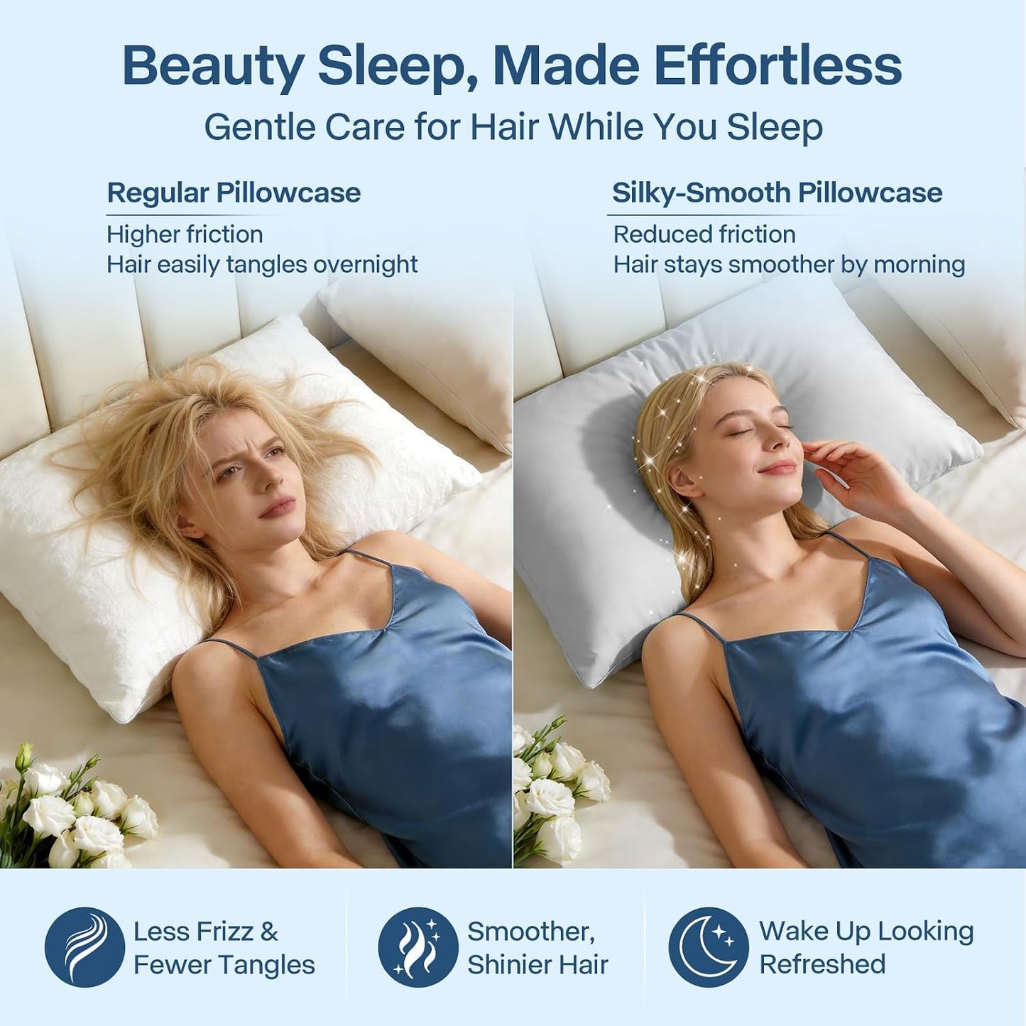 Luxury Cooling Pillowcases Queen Size 2 Pack, Q-Max>0.4 Cool Touch for Hot Sleepers&Night Sweats Beauty Sleep Anti-Frizz, Softer Than Silk Pillowcover Oeko-TEX Certified Champagne