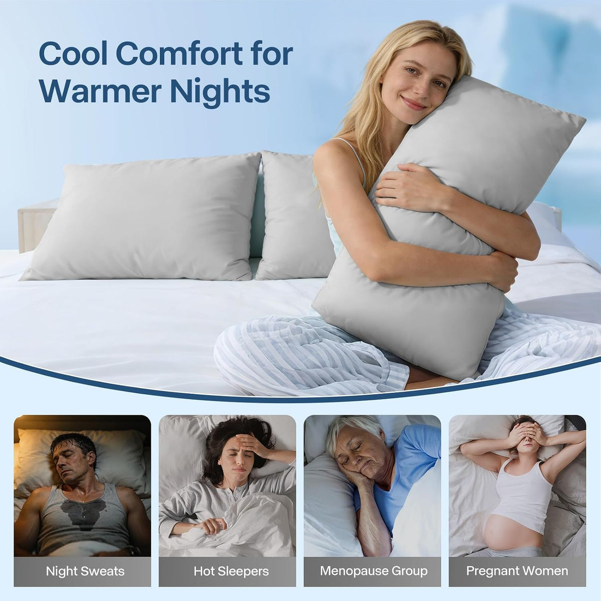 Luxury Cooling Pillowcases Queen Size 2 Pack, Q-Max>0.4 Cool Touch for Hot Sleepers&Night Sweats Beauty Sleep Anti-Frizz, Softer Than Silk Pillowcover Oeko-TEX Certified Champagne