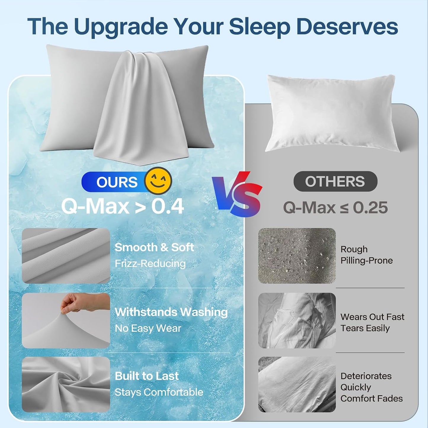 Luxury Cooling Pillowcases Queen Size 2 Pack, Q-Max>0.4 Cool Touch for Hot Sleepers&Night Sweats Beauty Sleep Anti-Frizz, Softer Than Silk Pillowcover Oeko-TEX Certified Champagne