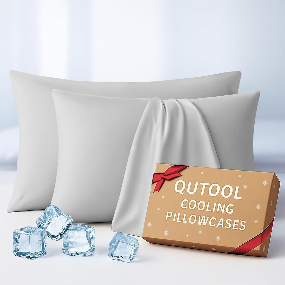 Luxury Cooling Pillowcases Queen Size 2 Pack, Q-Max>0.4 Cool Touch for Hot Sleepers&Night Sweats Beauty Sleep Anti-Frizz, Softer Than Silk Pillowcover Oeko-TEX Certified Champagne