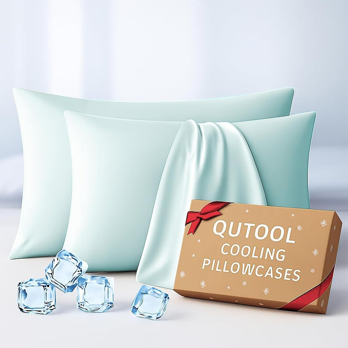 Luxury Cooling Pillowcases Queen Size 2 Pack, Q-Max>0.4 Cool Touch for Hot Sleepers&Night Sweats Beauty Sleep Anti-Frizz, Softer Than Silk Pillowcover Oeko-TEX Certified Champagne