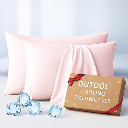 Luxury Cooling Pillowcases Queen Size 2 Pack, Q-Max>0.4 Cool Touch for Hot Sleepers&Night Sweats Beauty Sleep Anti-Frizz, Softer Than Silk Pillowcover Oeko-TEX Certified Champagne