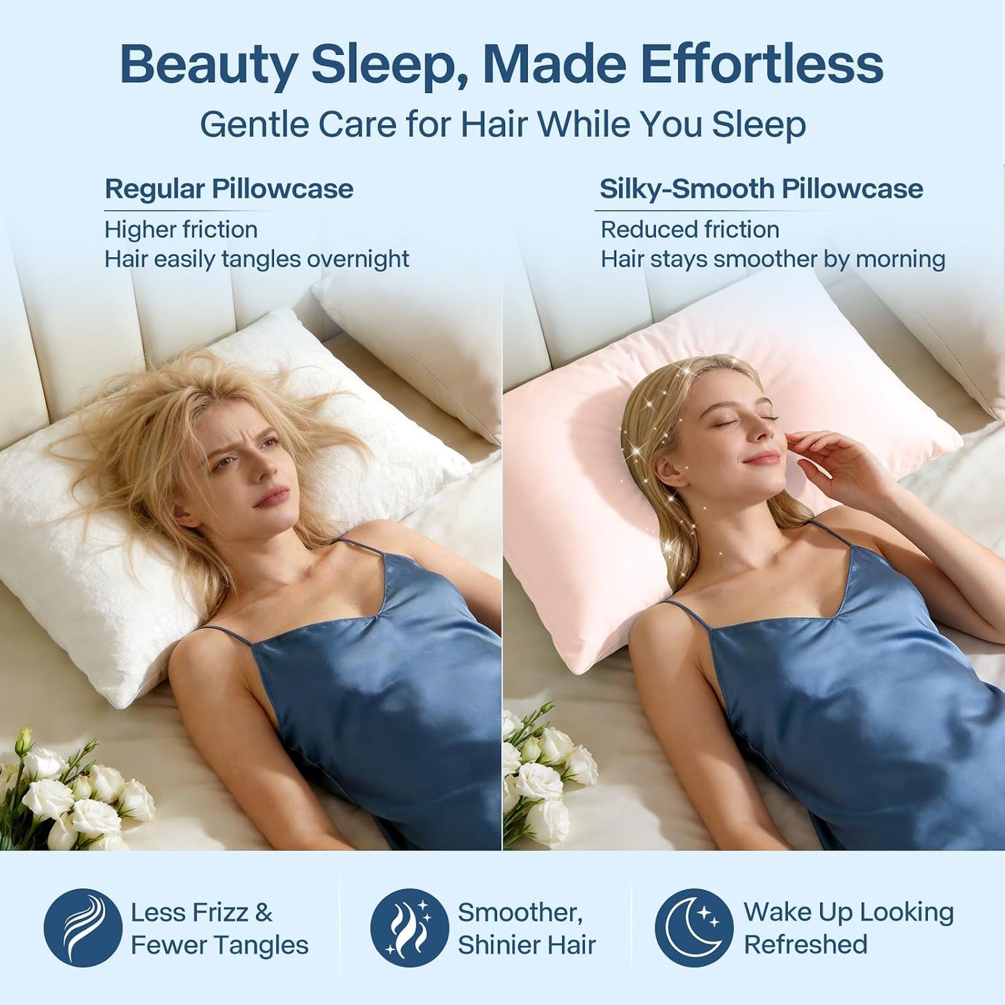 Luxury Cooling Pillowcases Queen Size 2 Pack, Q-Max>0.4 Cool Touch for Hot Sleepers&Night Sweats Beauty Sleep Anti-Frizz, Softer Than Silk Pillowcover Oeko-TEX Certified Champagne