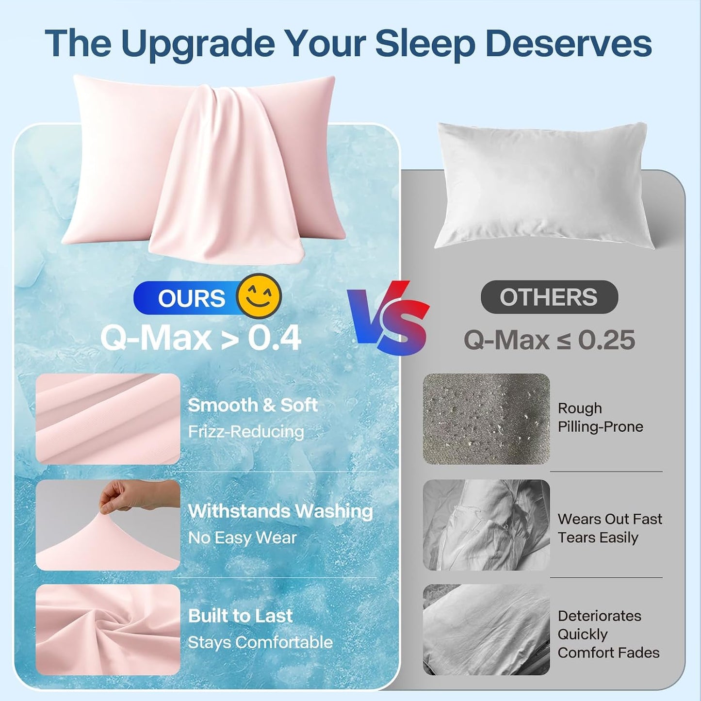 Luxury Cooling Pillowcases Queen Size 2 Pack, Q-Max>0.4 Cool Touch for Hot Sleepers&Night Sweats Beauty Sleep Anti-Frizz, Softer Than Silk Pillowcover Oeko-TEX Certified Champagne