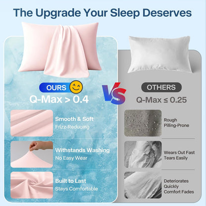 Luxury Cooling Pillowcases Queen Size 2 Pack, Q-Max>0.4 Cool Touch for Hot Sleepers&Night Sweats Beauty Sleep Anti-Frizz, Softer Than Silk Pillowcover Oeko-TEX Certified Champagne