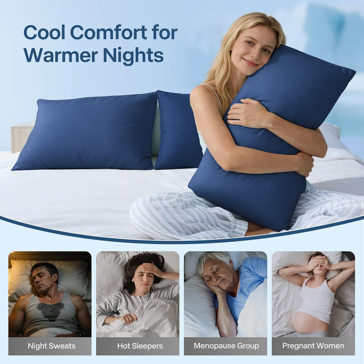 Luxury Cooling Pillowcases Queen Size 2 Pack, Q-Max>0.4 Cool Touch for Hot Sleepers&Night Sweats Beauty Sleep Anti-Frizz, Softer Than Silk Pillowcover Oeko-TEX Certified Champagne