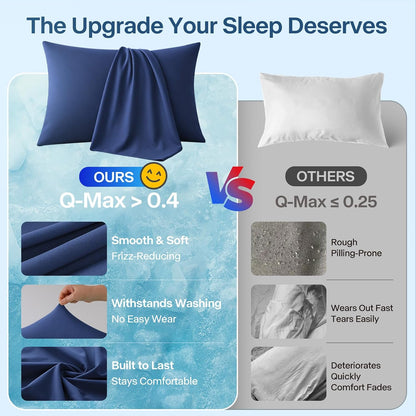 Luxury Cooling Pillowcases Queen Size 2 Pack, Q-Max>0.4 Cool Touch for Hot Sleepers&Night Sweats Beauty Sleep Anti-Frizz, Softer Than Silk Pillowcover Oeko-TEX Certified Champagne