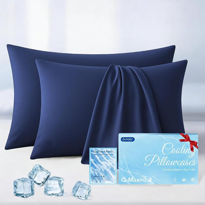 Luxury Cooling Pillowcases Queen Size 2 Pack, Q-Max>0.4 Cool Touch for Hot Sleepers&Night Sweats Beauty Sleep Anti-Frizz, Softer Than Silk Pillowcover Oeko-TEX Certified Champagne