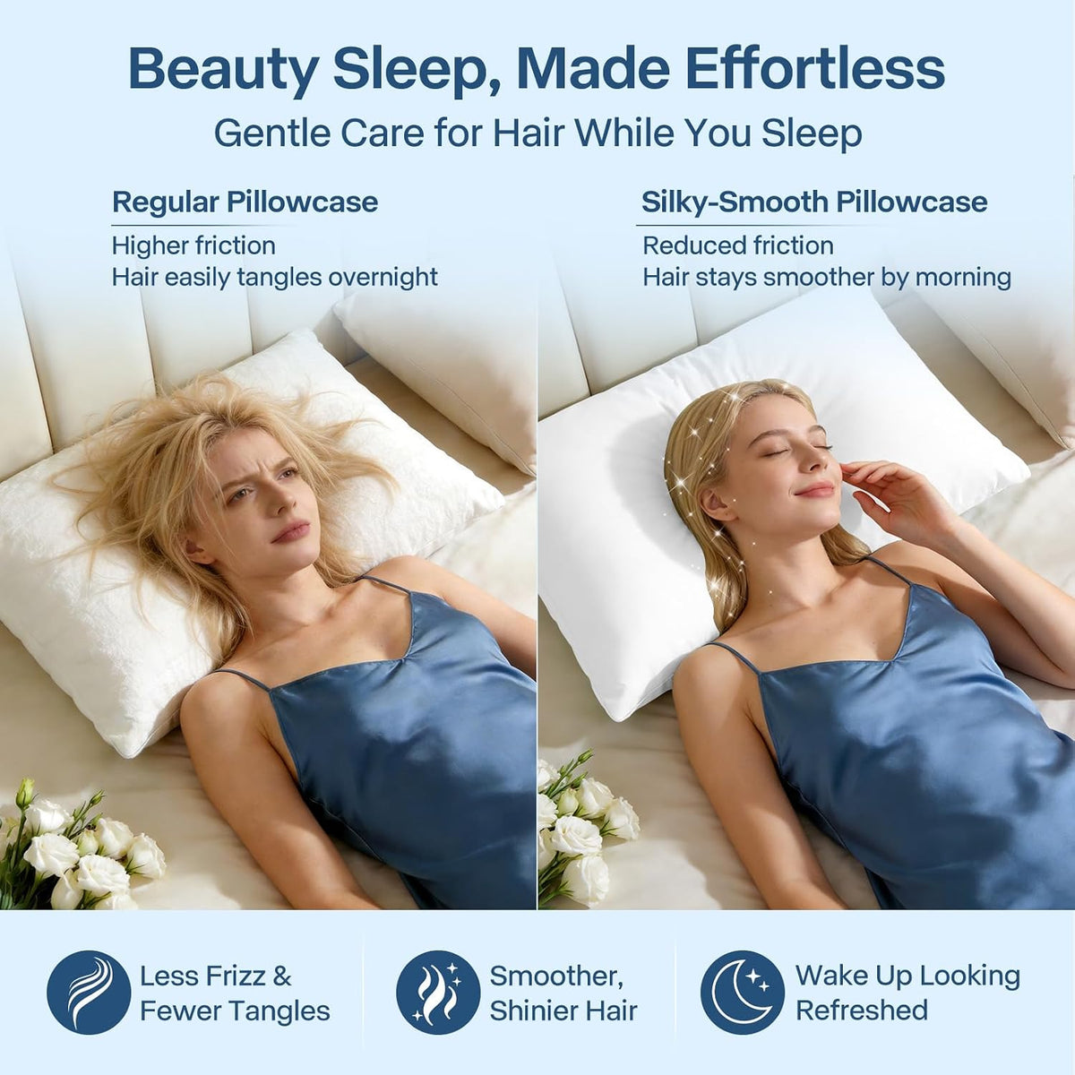 Luxury Cooling Pillowcases Queen Size 2 Pack, Q-Max>0.4 Cool Touch for Hot Sleepers&Night Sweats Beauty Sleep Anti-Frizz, Softer Than Silk Pillowcover Oeko-TEX Certified Champagne