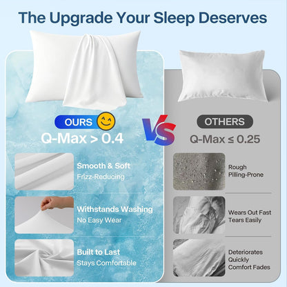 Luxury Cooling Pillowcases Queen Size 2 Pack, Q-Max>0.4 Cool Touch for Hot Sleepers&Night Sweats Beauty Sleep Anti-Frizz, Softer Than Silk Pillowcover Oeko-TEX Certified Champagne