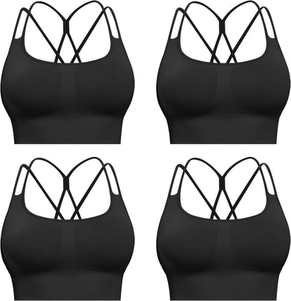 Sports Bras for Women, 4 Packs Padded High Support Workout Yoga Seamless Criss-Cross Racerback Bras