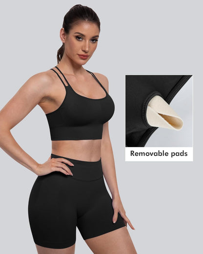 Sports Bras for Women, 4 Packs Padded High Support Workout Yoga Seamless Criss-Cross Racerback Bras