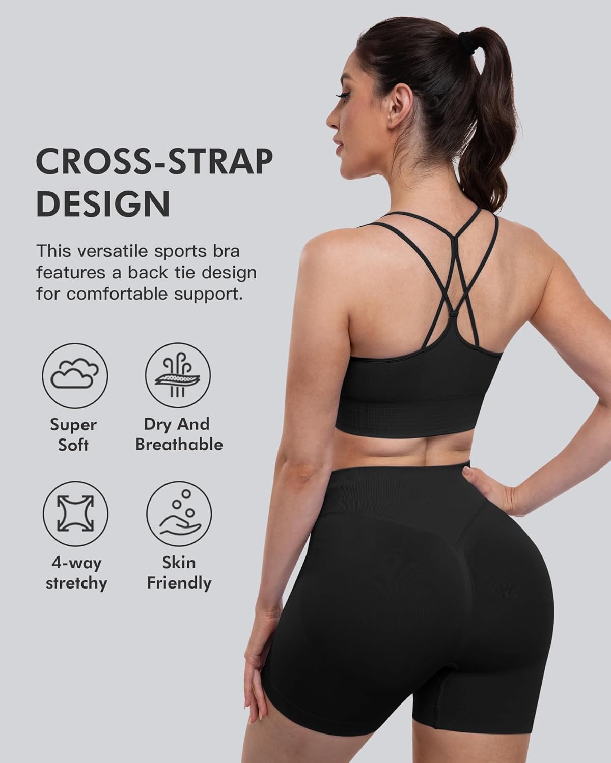 Sports Bras for Women, 4 Packs Padded High Support Workout Yoga Seamless Criss-Cross Racerback Bras