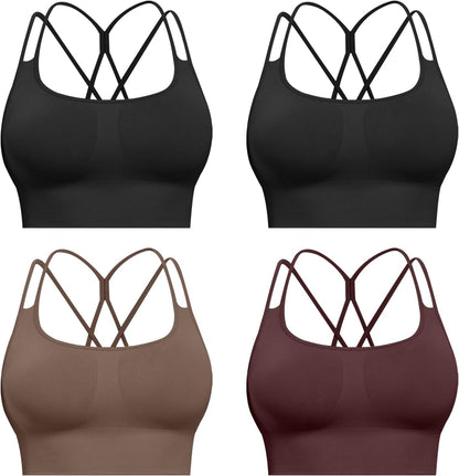 Sports Bras for Women, 4 Packs Padded High Support Workout Yoga Seamless Criss-Cross Racerback Bras