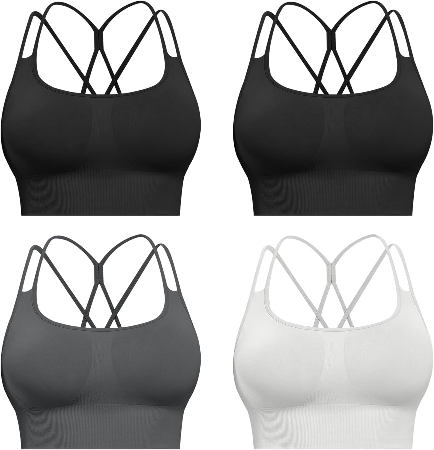 Sports Bras for Women, 4 Packs Padded High Support Workout Yoga Seamless Criss-Cross Racerback Bras