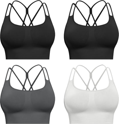 Sports Bras for Women, 4 Packs Padded High Support Workout Yoga Seamless Criss-Cross Racerback Bras