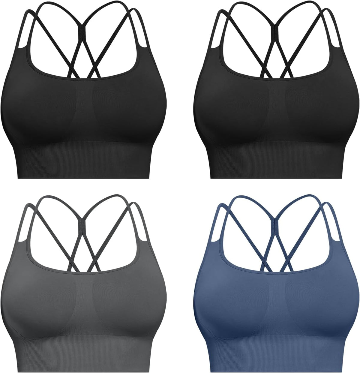 Sports Bras for Women, 4 Packs Padded High Support Workout Yoga Seamless Criss-Cross Racerback Bras