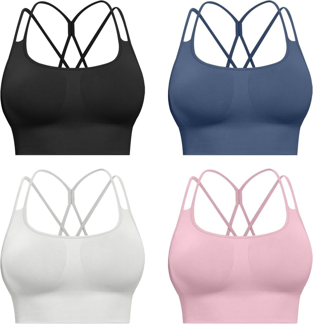 Sports Bras for Women, 4 Packs Padded High Support Workout Yoga Seamless Criss-Cross Racerback Bras
