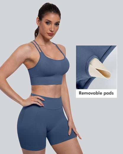 Sports Bras for Women, 4 Packs Padded High Support Workout Yoga Seamless Criss-Cross Racerback Bras