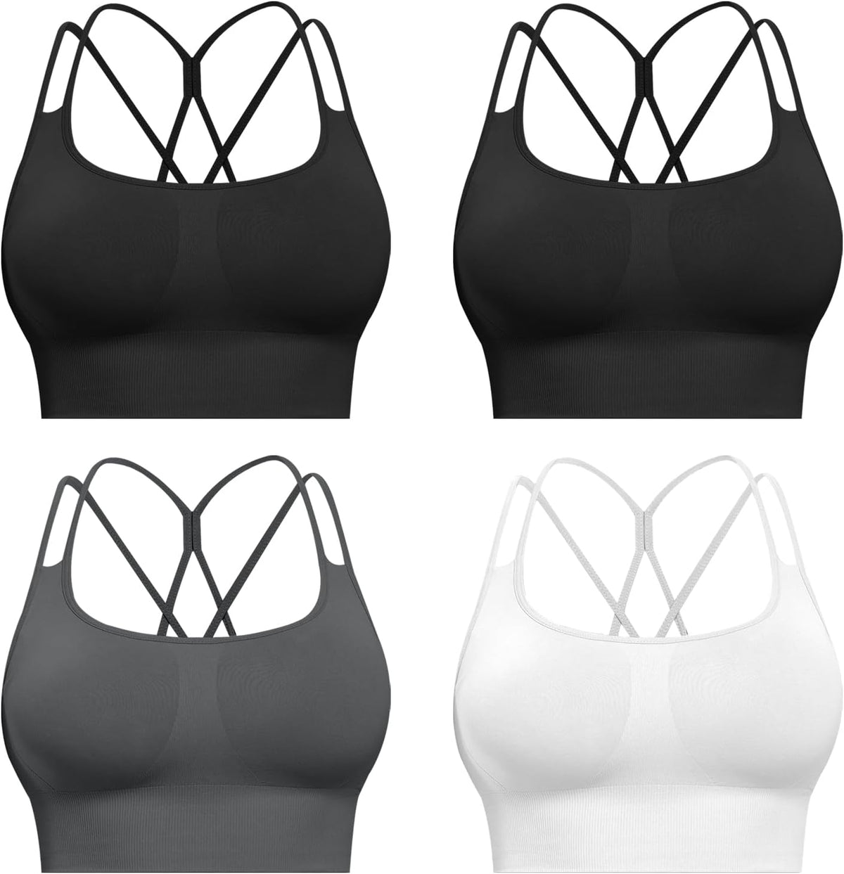 Sports Bras for Women, 4 Packs Padded High Support Workout Yoga Seamless Criss-Cross Racerback Bras
