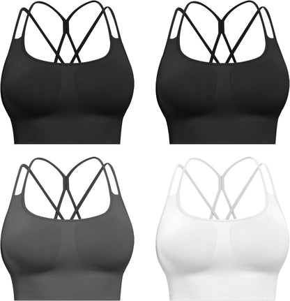Sports Bras for Women, 4 Packs Padded High Support Workout Yoga Seamless Criss-Cross Racerback Bras