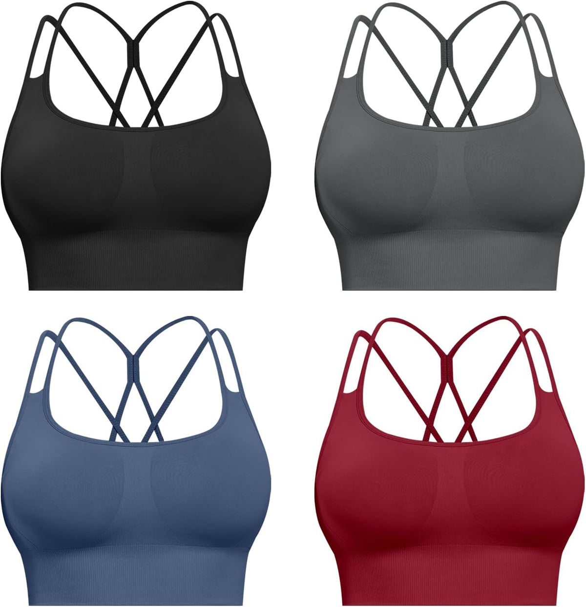 Sports Bras for Women, 4 Packs Padded High Support Workout Yoga Seamless Criss-Cross Racerback Bras