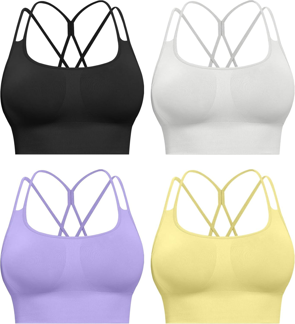 Sports Bras for Women, 4 Packs Padded High Support Workout Yoga Seamless Criss-Cross Racerback Bras
