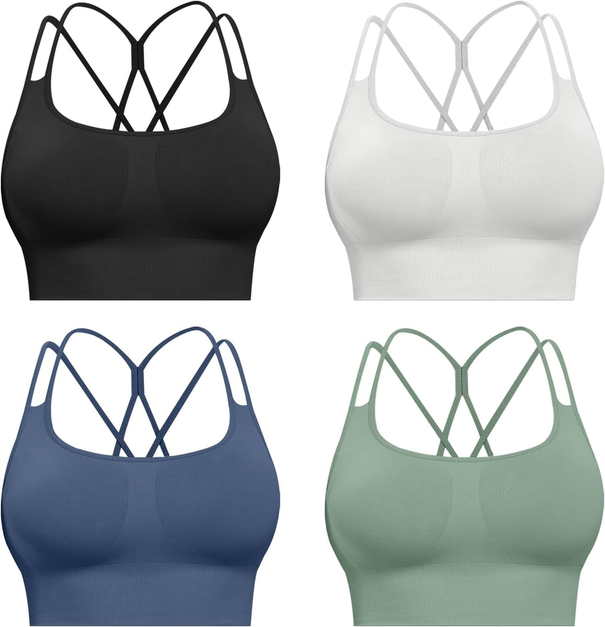 Sports Bras for Women, 4 Packs Padded High Support Workout Yoga Seamless Criss-Cross Racerback Bras