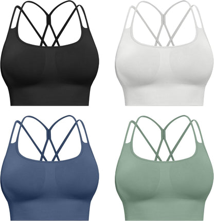 Sports Bras for Women, 4 Packs Padded High Support Workout Yoga Seamless Criss-Cross Racerback Bras