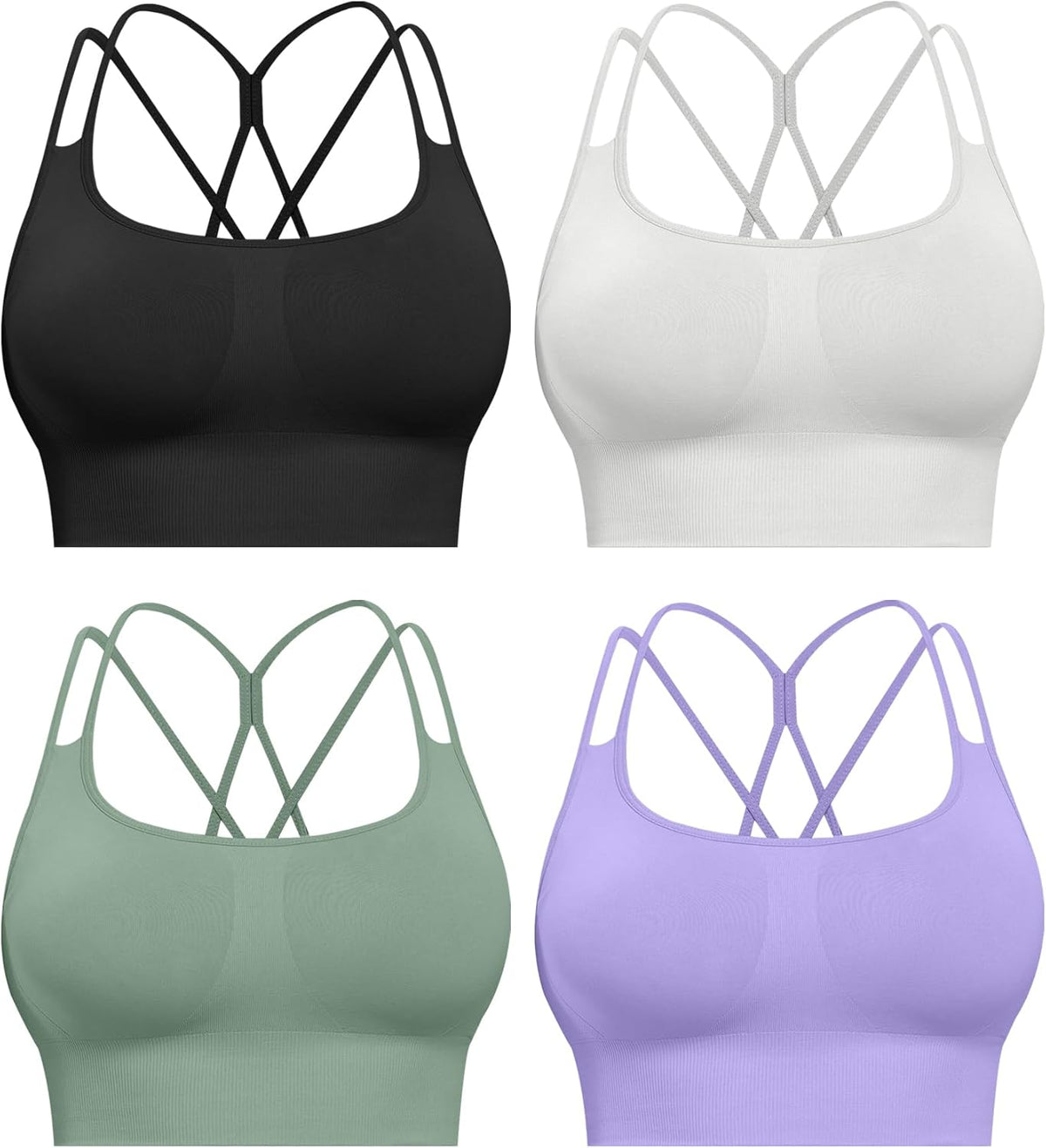 Sports Bras for Women, 4 Packs Padded High Support Workout Yoga Seamless Criss-Cross Racerback Bras