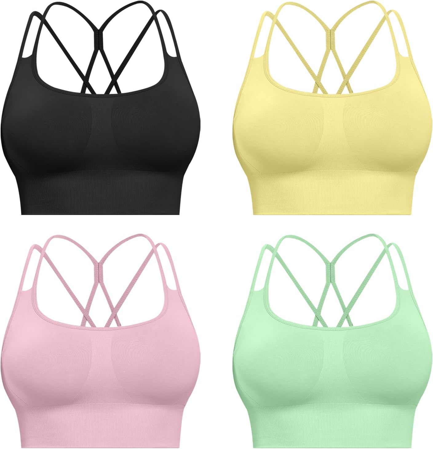 Sports Bras for Women, 4 Packs Padded High Support Workout Yoga Seamless Criss-Cross Racerback Bras