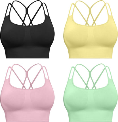 Sports Bras for Women, 4 Packs Padded High Support Workout Yoga Seamless Criss-Cross Racerback Bras