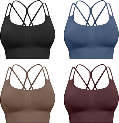 Sports Bras for Women, 4 Packs Padded High Support Workout Yoga Seamless Criss-Cross Racerback Bras