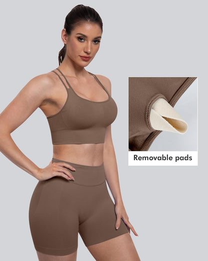 Sports Bras for Women, 4 Packs Padded High Support Workout Yoga Seamless Criss-Cross Racerback Bras