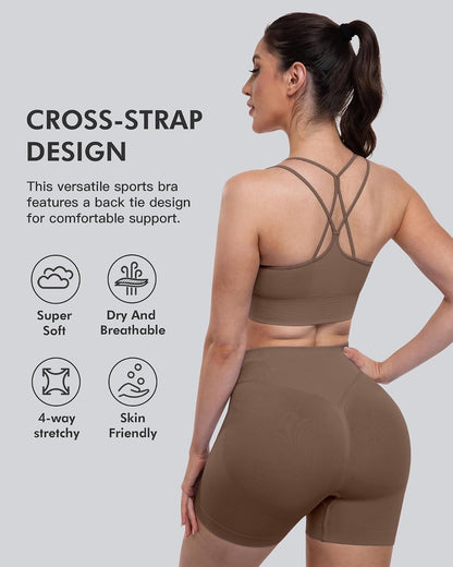 Sports Bras for Women, 4 Packs Padded High Support Workout Yoga Seamless Criss-Cross Racerback Bras