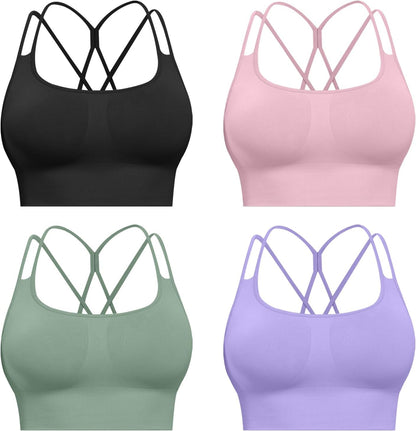 Sports Bras for Women, 4 Packs Padded High Support Workout Yoga Seamless Criss-Cross Racerback Bras
