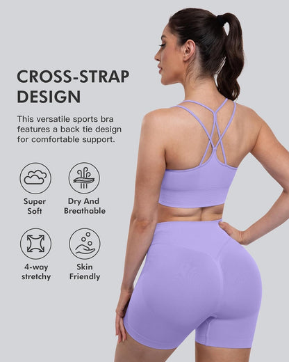 Sports Bras for Women, 4 Packs Padded High Support Workout Yoga Seamless Criss-Cross Racerback Bras