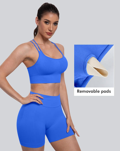 Sports Bras for Women, 4 Packs Padded High Support Workout Yoga Seamless Criss-Cross Racerback Bras