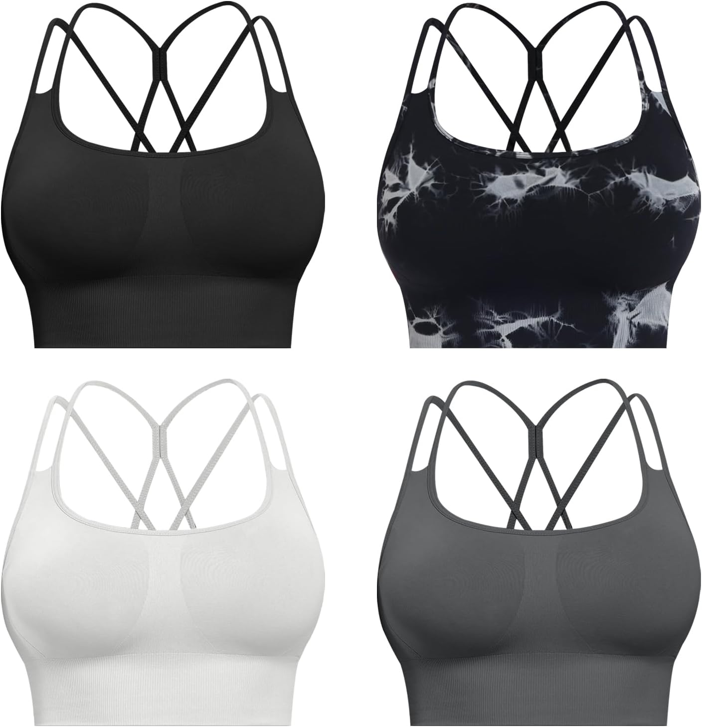 Sports Bras for Women, 4 Packs Padded High Support Workout Yoga Seamless Criss-Cross Racerback Bras