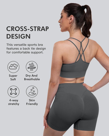 Sports Bras for Women, 4 Packs Padded High Support Workout Yoga Seamless Criss-Cross Racerback Bras