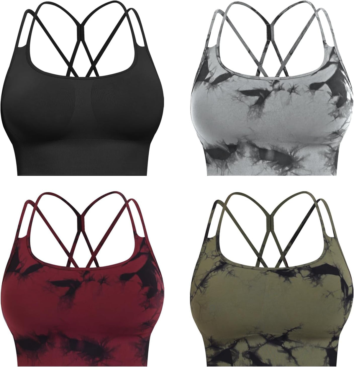 Sports Bras for Women, 4 Packs Padded High Support Workout Yoga Seamless Criss-Cross Racerback Bras